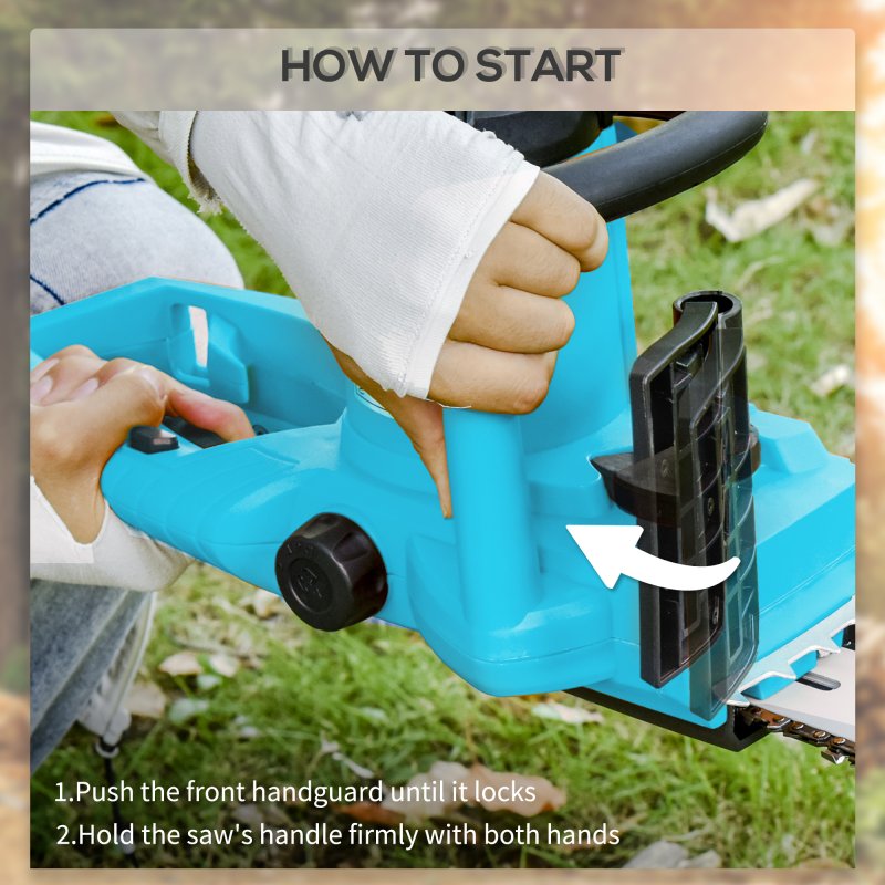 DURHAND Aluminium Chainsaw with Double Brake Protection and Blade Cover, 2000 W, 40 cm, for Wood, Trees and Branches, Blue