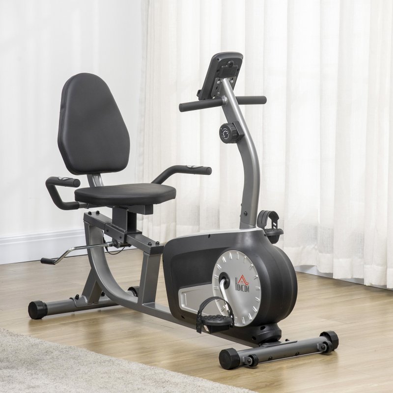HOMCOM Exercise Bike with LCD Display, Stationary Bike with Quiet 8-Level Magnetic Resistance, Adjustable Seat and Backrest, Indoor Cycling Exercise Equipment for Home Gym Fitness Workout Training
