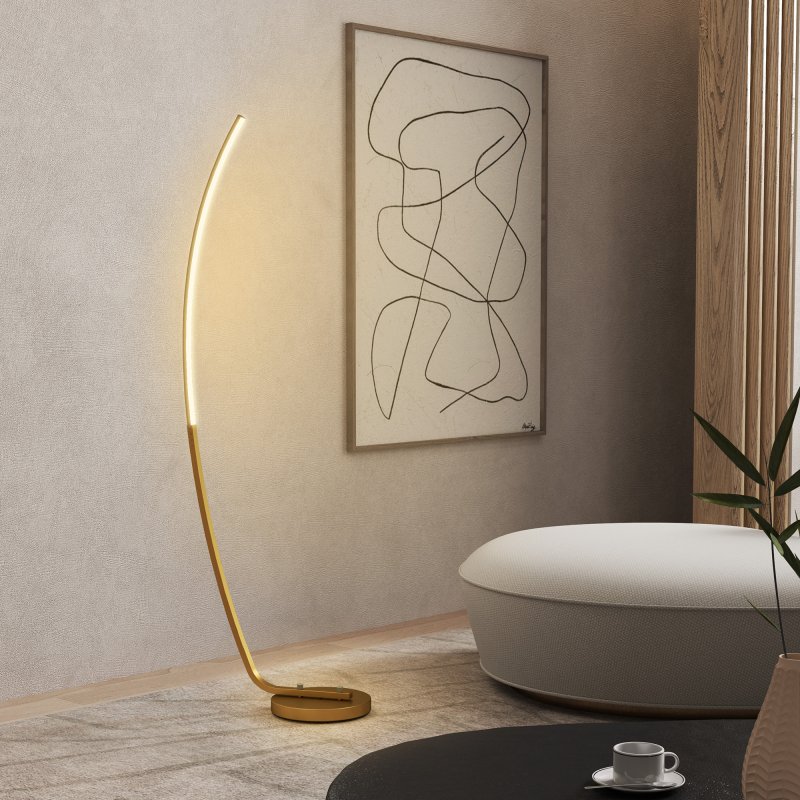 HOMCOM LED Floor Lamp with 3 Adjustable Brightness, Modern Dimmable Standing Lamp with Foot Switch for Bedroom, Living Room, Gold Tone