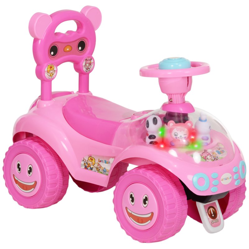 AIYAPLAY Ride on Car, Push Along Toy, Toddler Car Foot to Floor with Under Seat Storage, Anti-Over-Backwards Device, Horn, Music, Light, for 18-36 Months, Pink