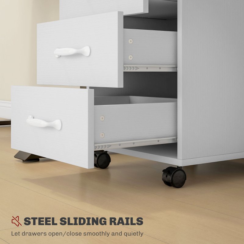 HOMCOM 3-Drawer Filing Cabinet, Mobile File Cabinet for Home Office, Small Rolling Filing Cabinet, Printer Stand, Under Desk File Cabinet for A4, Letter-Size Files, White Wood Grain