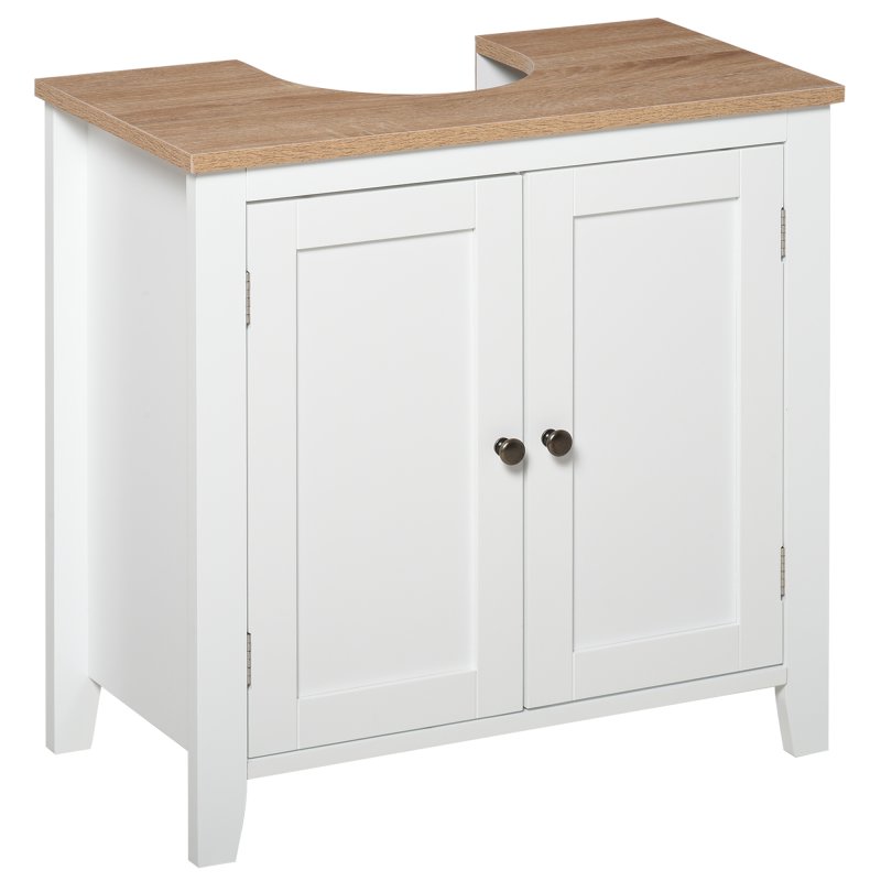 kleankin Under Sink Cabinet, Bathroom Sink Cabinet with 2 Doors, Pedestal Under Sink Design, Freestanding Bathroom Cupboard with Adjustable Shelf
