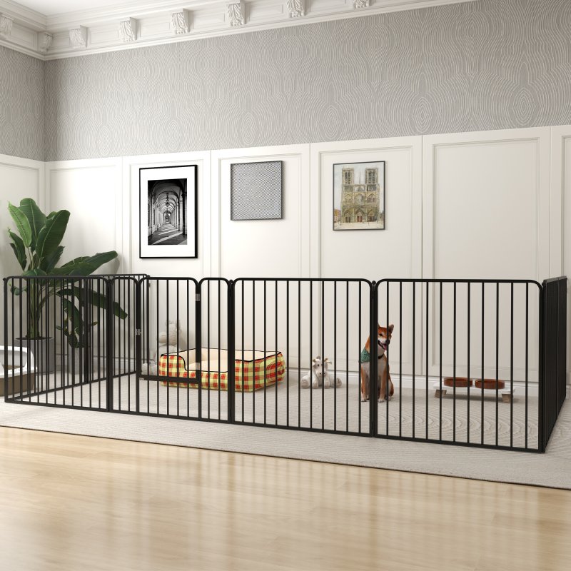 PawHut Heavy Duty Dog Playpen, 8 Panels Dog Pen, 80cm Height Pet Playpen Exercise Pen, with Door, for Small and Medium Dogs