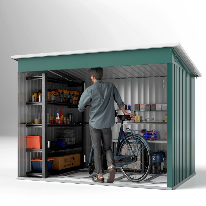 Outsunny 8.5 x 6ft Storage Shed Galvanised Steel Garden Shed, Metal Shed with Foundation Kit, Window, Lockable Wide Doors and Air Vents for Outdoor Patio, Green