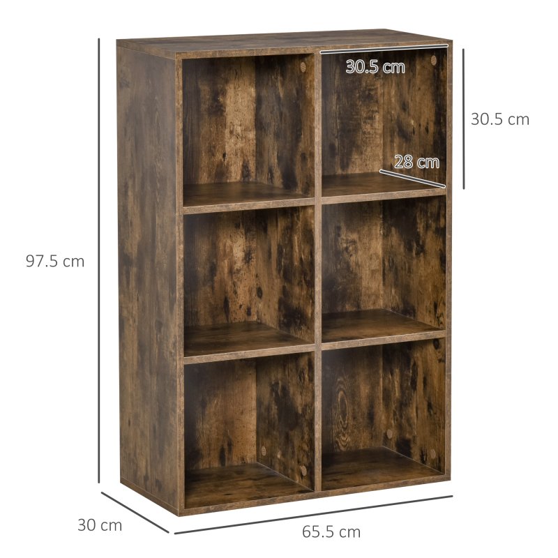 HOMCOM 3 Tier Bookshelf, Modern Cube Bookcase with 6 Open Storage Compartments, Freestanding Display Storage Unit for Living Room, Bedroom, Study