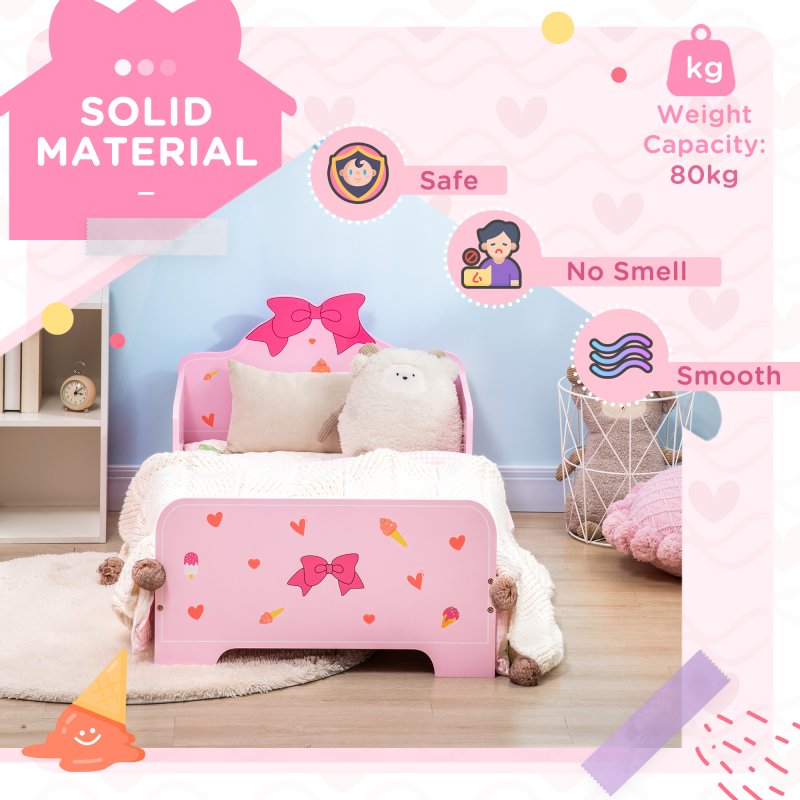 ZONEKIZ Kids Toddler Bed, Safety Rails, Kids Bedroom Furniture for Boys, Girls, Ages 3-6 Years, 143 x 74 x 59cm - Pink