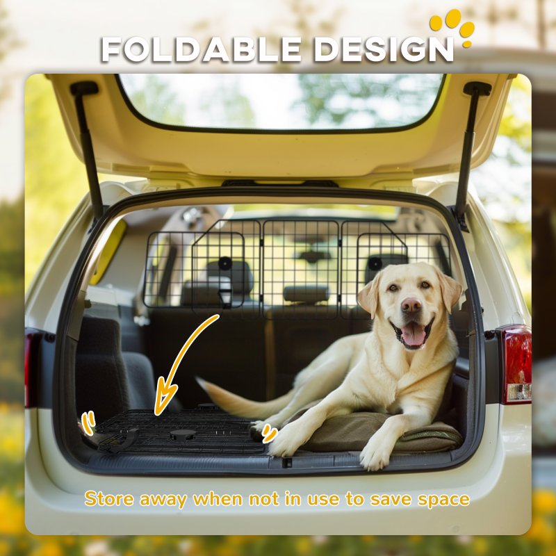 PawHut Dog Guard for SUVs, Vehicles, Vans, Car Barrier with Adjustable Width, Foldable Headrest, Mesh Dog Guard for Travel, Black