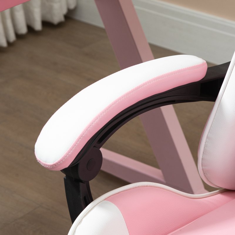 Vinsetto Ergonomic Gaming Chair, PU Leather Reclining Computer Chair with Footrest and Lumbar Support, Headrest and Adjustable Height for Adults, Pink