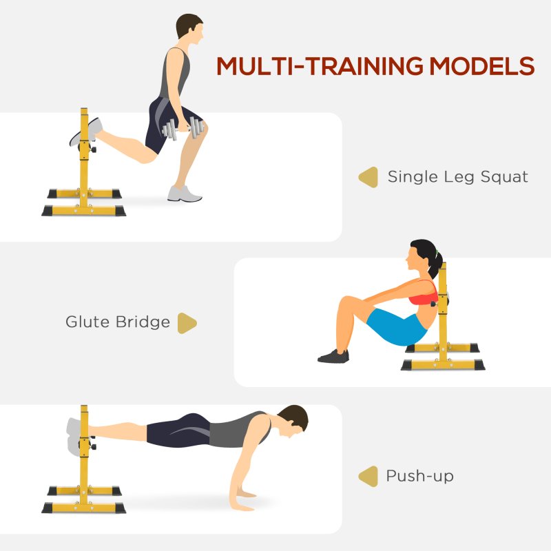 SPORTNOW Bulgarian Split Squat Stand, 12-Level Adjustable Single Leg Squat Machine with Foam Roller and Anti-Slip Pads for Lower Body Strength Training, Yellow