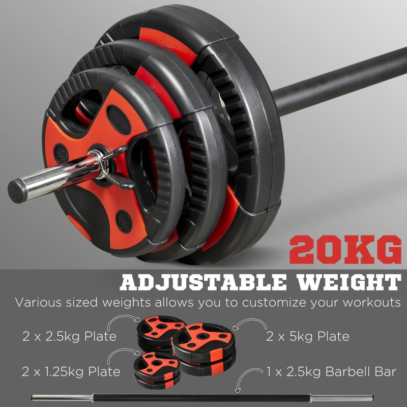 SPORTNOW 20kg Barbell Weights Set, Adjustable Weight Set, Free Body Pump Bar and Weights, Weight Lifting Strength Training Equipment for Home Gym Exercise, Max Load 50kg