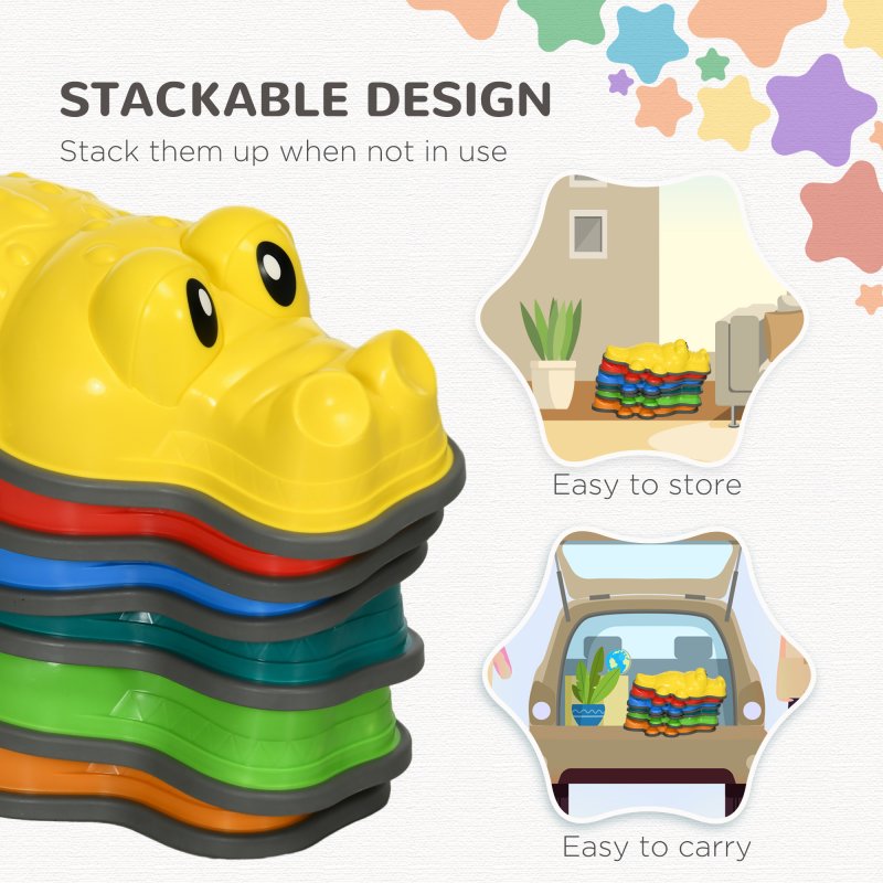 ZONEKIZ Kids Stepping Stones, 6PCs Balance River Stones, Crocodile-Designed Sensory Toy with Anti-Slip Edge, Indoor Outdoor Obstacle Courses, Stackable