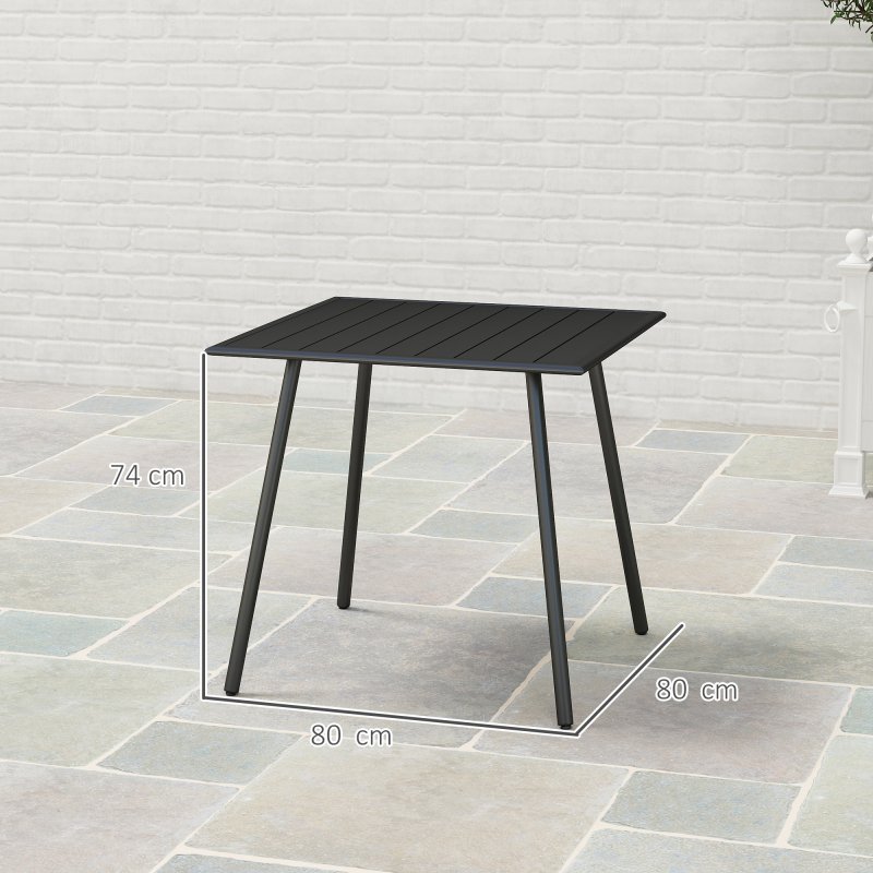 Outsunny Garden Dining Table for 4 Person, Square Outdoor Table with Easy Clean Slat Top, Rust Resistant Steel Frame, for Terrace, Balcony, 80 x 80 x 74 cm, Black