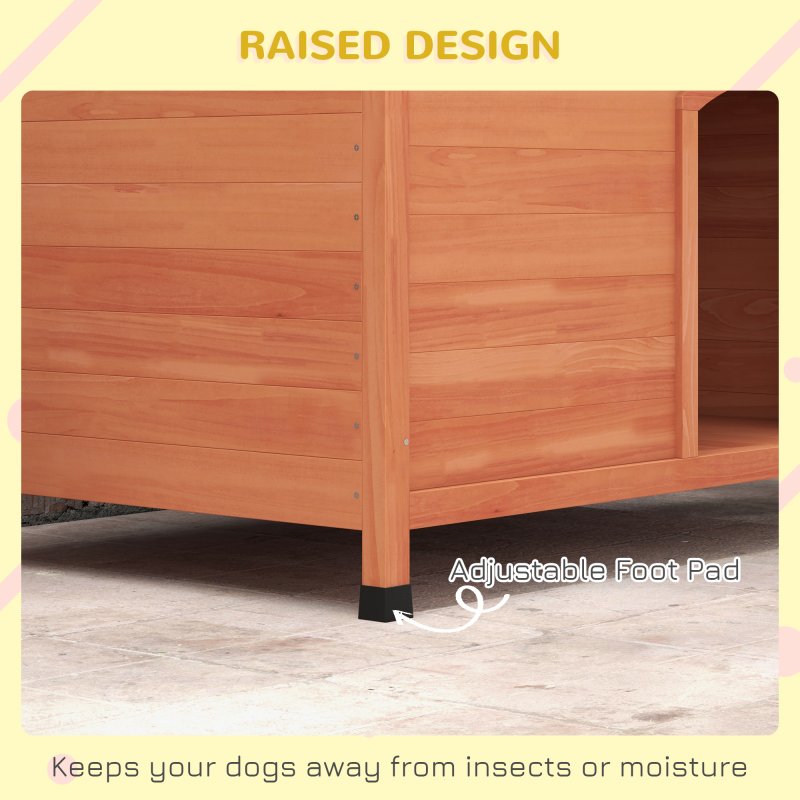 PawHut Wooden Dog Kennel Outdoor Pet House Elevated with Removable Floor, Openable Roof, for Large Dogs, 100 x 65.5 x 68cm - Natural Wood Tone