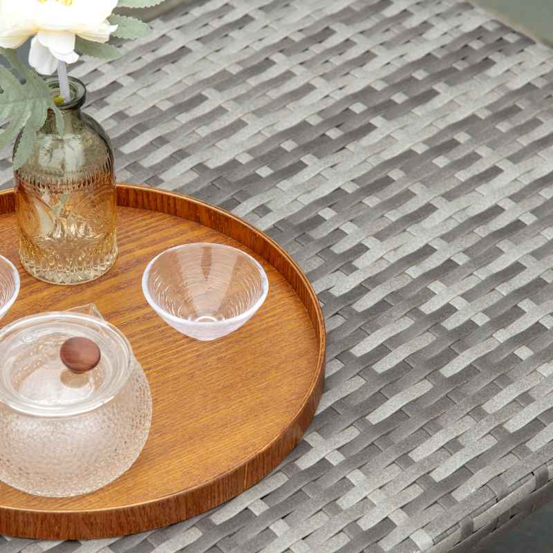 Outsunny Rattan Coffee Table, Patio Wicker Table with All-Weather Material for Garden, Balcony, Backyard, Grey