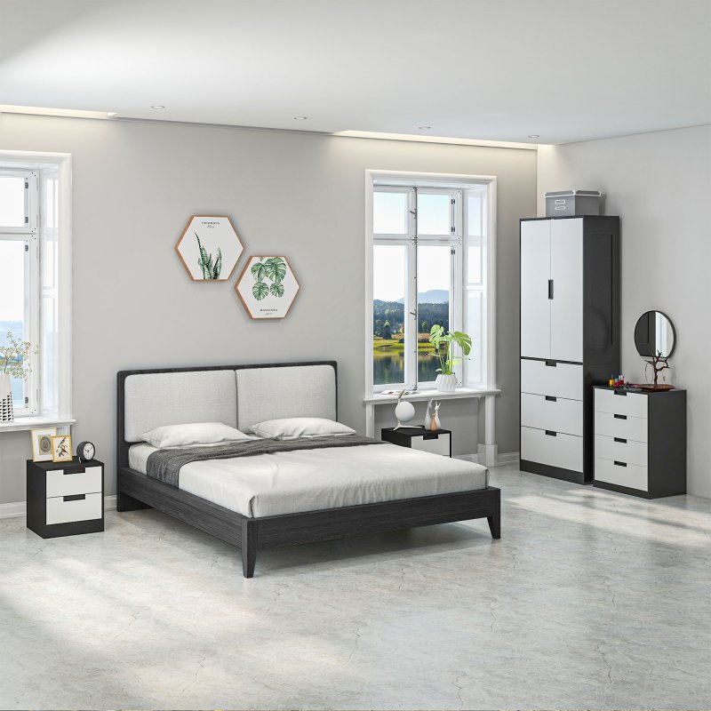 HOMCOM Bedside Tables Set of 2, Nightstands with 2 Drawers, Modern Bedside Cabinets with Storage for Bedroom, Living Room, White and Black
