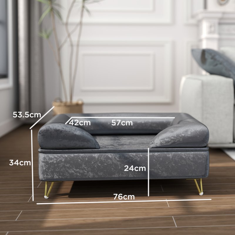PawHut Dog Sofa Pet Couch Cat Chair with Removable Backrest, Soft Cushion, Washable Cover, for Small and Medium Sized Dogs, Grey