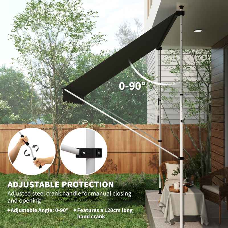 Outsunny Balcony 3 x 1.5m Manual Adjustable Awning, DIY Patio Clamp Awning Canopy, Retractable Shade Shelter Easy to Move for Balcony, Grey