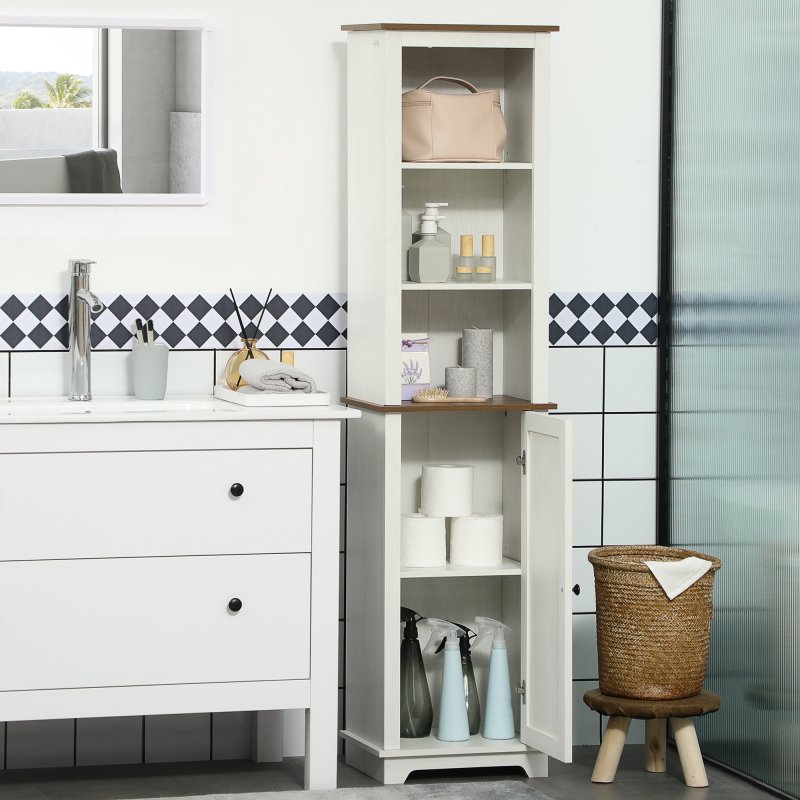 kleankin Tall Bathroom Floor Cabinet, Free Standing Storage Cupboard with Door and Adjustable Shelves for Kitchen, Living Room, White