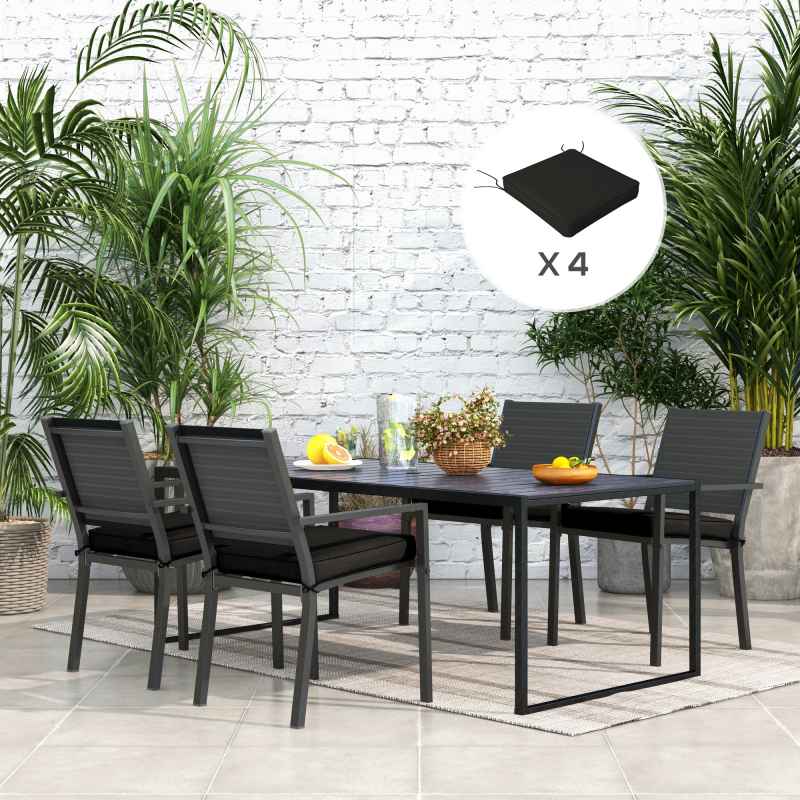 Outsunny Set of 4 Outdoor Seat Cushions with Ties, Water Repellent Seat Pads for Garden Patio Kitchen Office Chairs, Black