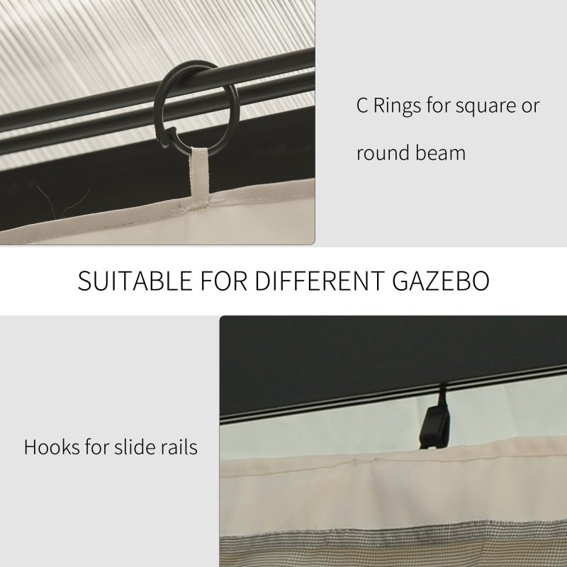 Outsunny 4 Pack Replacement Gazebo Curtains Privacy Panel for Most 3 x 3m Gazebo Canopy Pavillion Outdoor Shelter Sidewalls Accessories Beige
