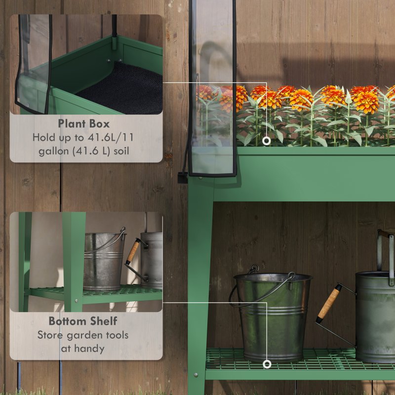 Outsunny Raised Garden Bed with Greenhouse Cover, Mobile Elevated Planter Box with Wheels and Bottom Shelf for Vegetables, Flowers, Herbs, 80 x 40 x 120cm, Green