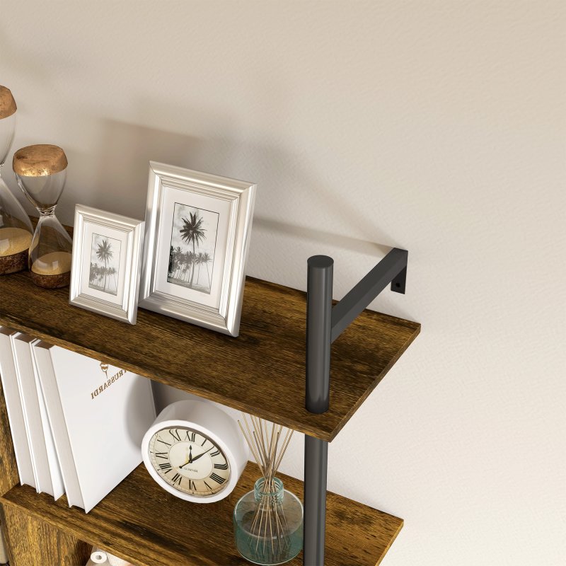 HOMCOM Floating Shelves, 104CM Wall Mounted Ladder Shelf with 4 Hooks, Rustic Hanging Display Shelf for Living Room, Entryway, Kitchen, Rustic Brown