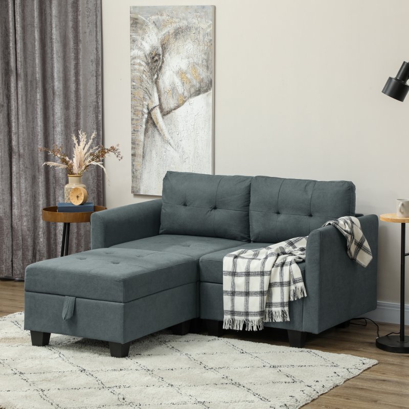 HOMCOM Convertible Modular Sectional Sofa with Storage, Tufted 2 Seater Sofa Set, L Shaped Couch with Ottoman, Wood Frame for Living Room