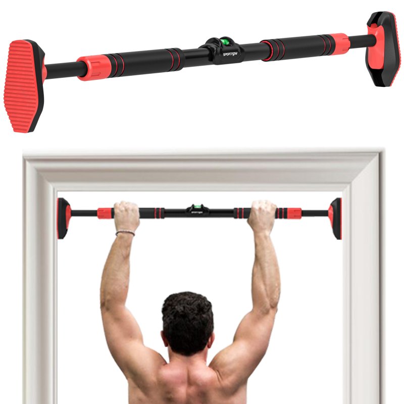 SPORTNOW Pull Up Bar Doorway No Screws, Door Frame Chin Up Bar with Level Metre, 92-120 cm (36.2"-47.2") Width Adjustable for Home Gym, Max Load 200kg