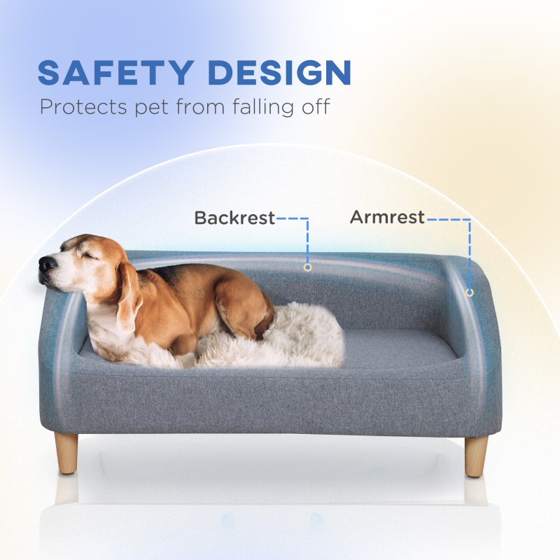 PawHut Dog Sofa Bed, Cat Sofa, Dog Couch w/ Soft Cushion, Removable and Washable Cover, for Small, Medium and Large Dogs, 95 x 63 x 39cm - Grey