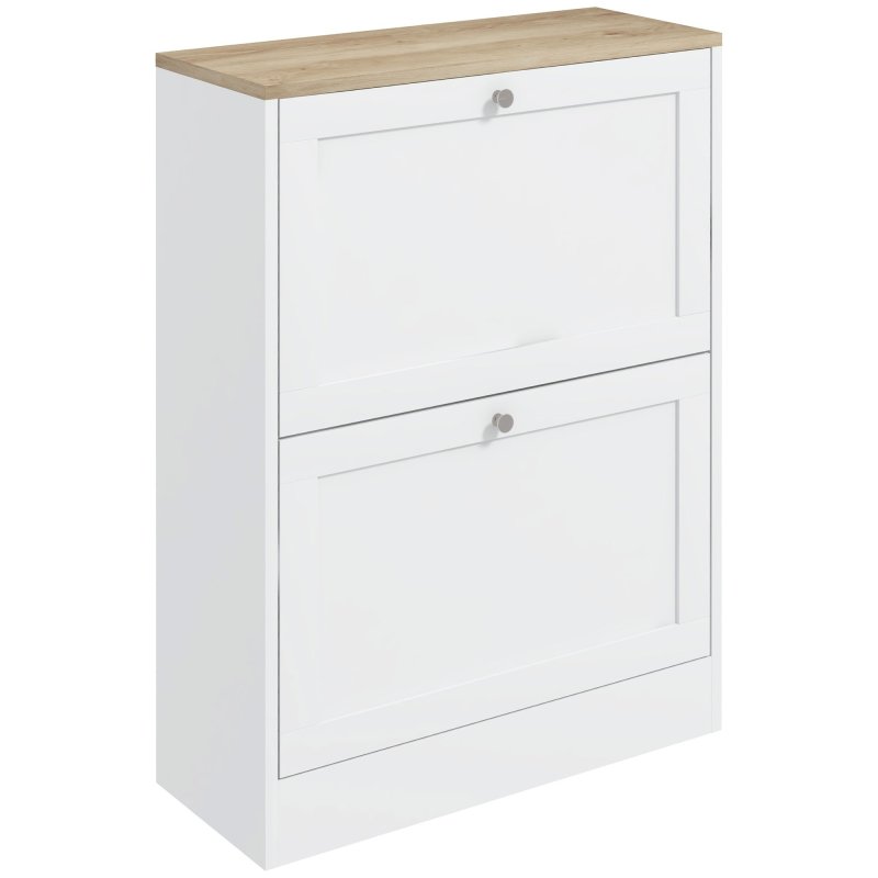HOMCOM Slim Shoe Storage Cabinet for Hallway, Modern Narrow Shoe Cabinet with 2 Flip Drawers and Adjustable Shelves for 12 Pairs of Shoes, White