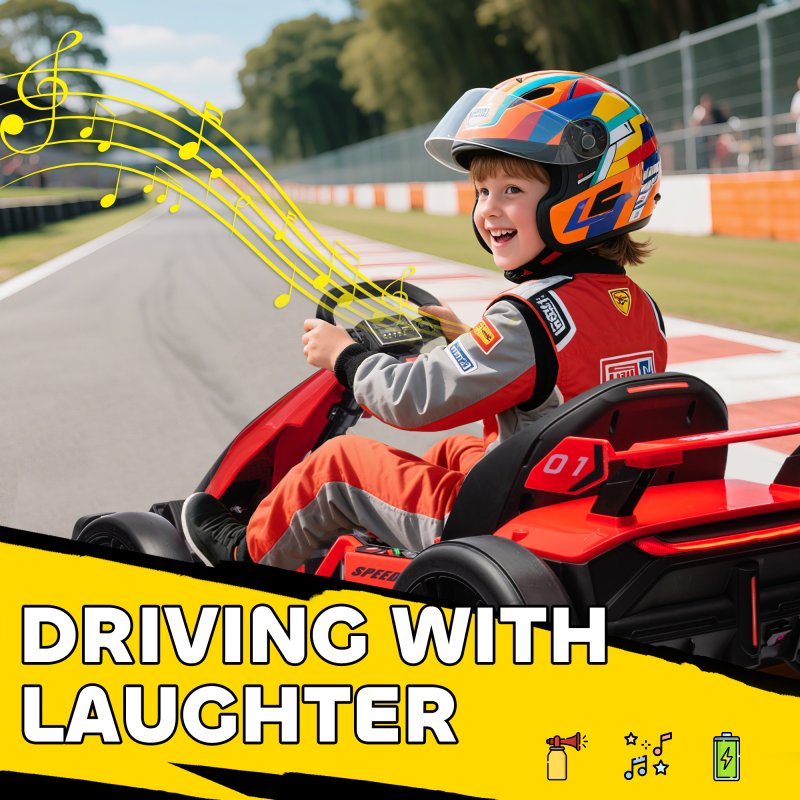 HOMCOM 24V Electric Go Kart for Kids, Ride On Racing Kart with Adjustable Seat, Battery Powered Drifting Ride On Car with Music, Light, Slow Start, Button Start, Horn, for 6-12 Years, Red