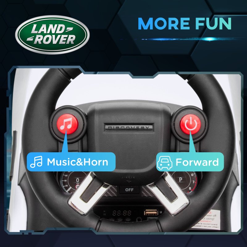 AIYAPLAY Land Rover Licensed 6V Kids Electric Ride On Car, 2-in-1 Sliding Car, Battery Powered Car with Headlights, Music, Horn, for 18-60 Months, White