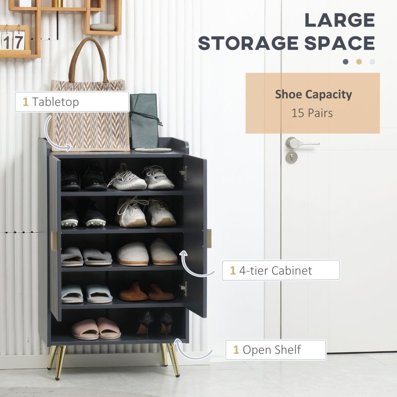 HOMCOM Modern Shoe Cabinet with 2 Doors, Open Shelf and Adjustable Shelves, 15 Pair Hallway Shoe Cupboard, Entryway Storage Unit