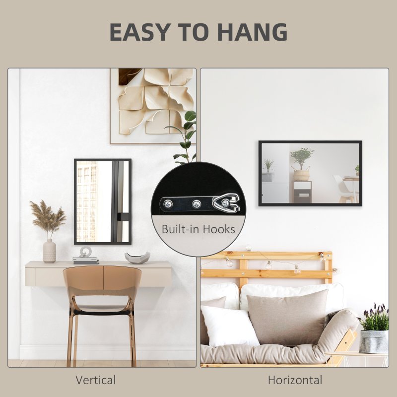 HOMCOM Decorative Rectangular Wall Mirror, 60 x 40 cm Wall-Mounted Bathroom Mirror for Living Room, Bedroom, Hallway, Black