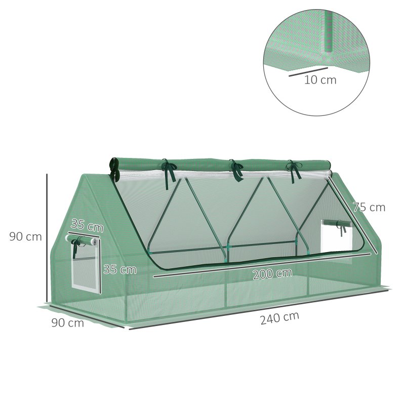 Outsunny 240x90x90cm Small Greenhouse, House-Shaped Portable Grow Tunnel Mini Greenhouse with Mesh Windows for Indoor and Outdoor, Green