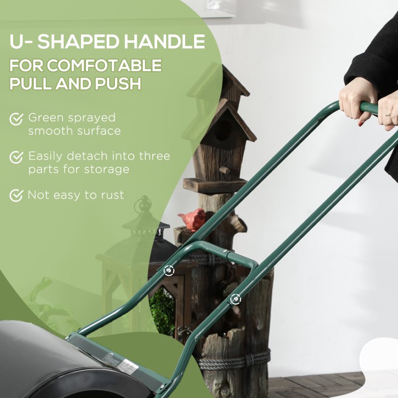 Outsunny 60L 50cm Steel Garden Lawn Roller Push Pull w/ Fillable Cylinder Water Sand Plug Lawn Flatten Seed Sow Rolling Drum w/ Handle