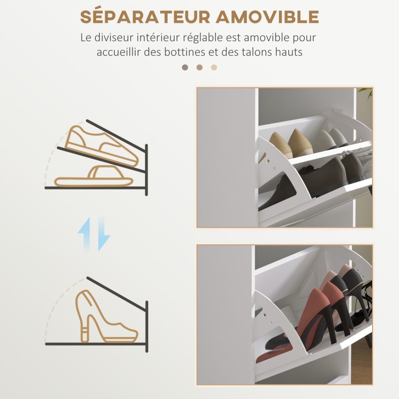HOMCOM 3 Drawers Entryway Shoe Cabinet, Narrow Shoe Storage Cabinet with 3 Flip Drawers and Adjustable Shelves for 15 Pairs of Shoes, White