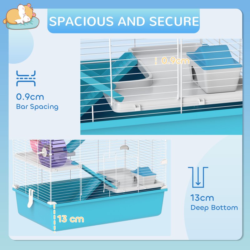 PawHut 6 Tier Hamster Cage, Gerbil Cage with Tubes, Exercise Wheel, Hut, Water Bottle, Food Dish, Ramps, Small Animal Cage for Dwarf Hamster, 58 x 36 x 81 cm, Light Blue