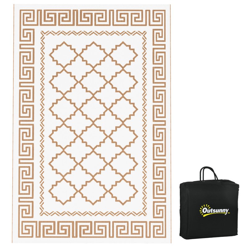 Outsunny Reversible Outdoor Rug with Carry Bag, Waterproof Plastic Straw Mat for Garden, Deck, RV, Picnic, Beach, Camping, 182 x 274cm, Brown and Cream