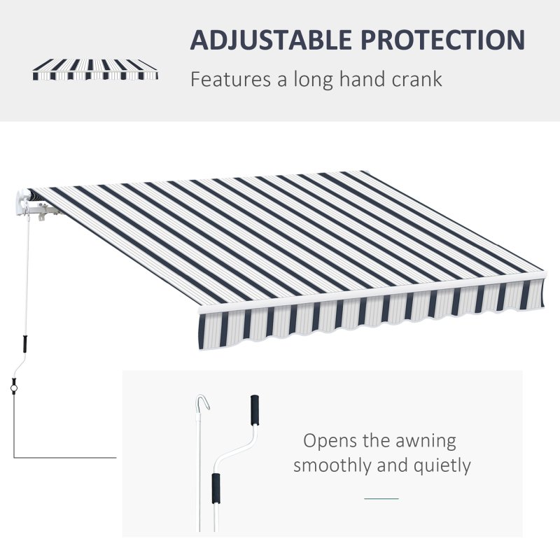 Outsunny 4 x 3(m) Garden Patio Manual Awning Canopy Aluminium Sun Shade Shelter Retractable for Backyard, Blue and White