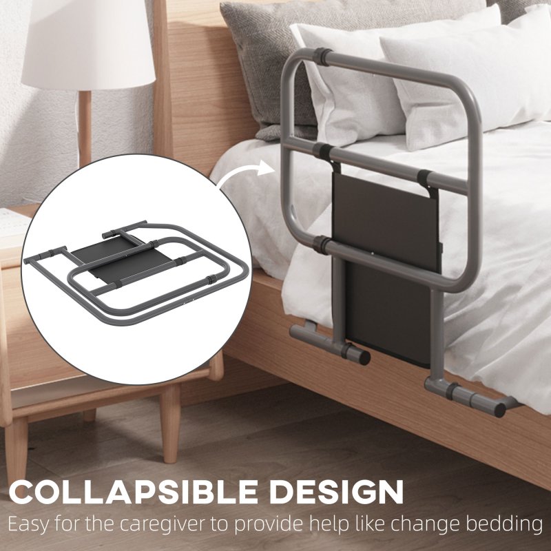 HOMCOM Large Safety Bed Rail for Elderly Adults, Heavy Duty Folding Bed Assist Rail with Storage Pocket for Disabled, Pregnant, Black