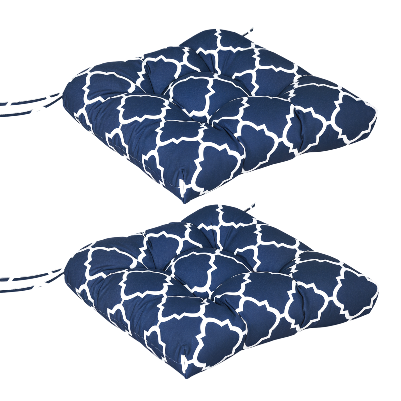 Outsunny Chair Cushions Seat Pads, Set of 2, Indoor Outdoor Seat Cushions with Ties and Tufted Design for Garden Dining Chairs, Blue