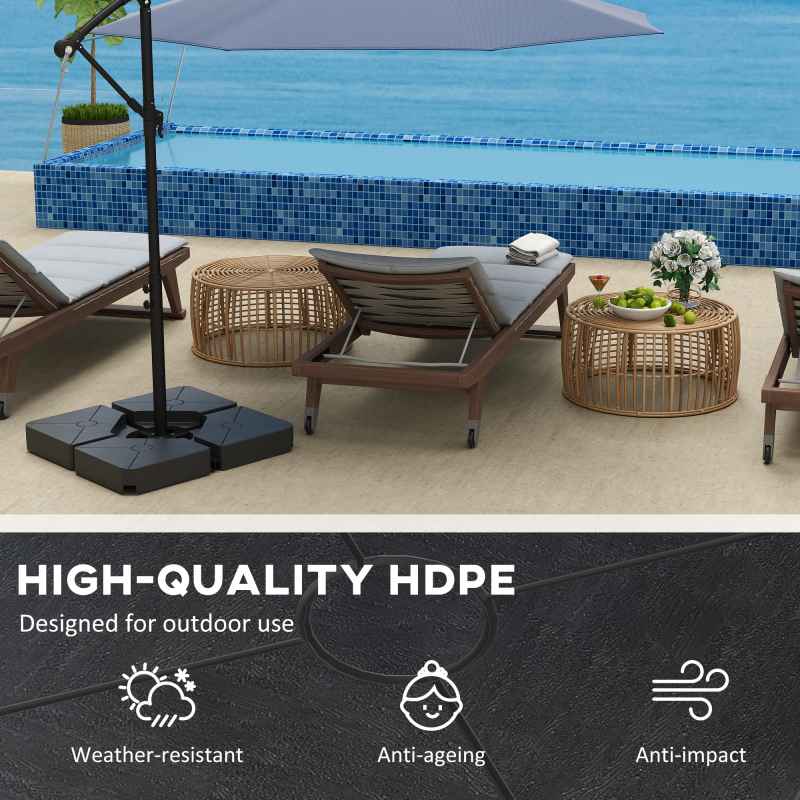 Outsunny Umbrella Weights for Cantilever Parasols, Set of 4 Heavy Duty Parasol Base Weights, 64kg Sand or 55kg Water Filled, Black