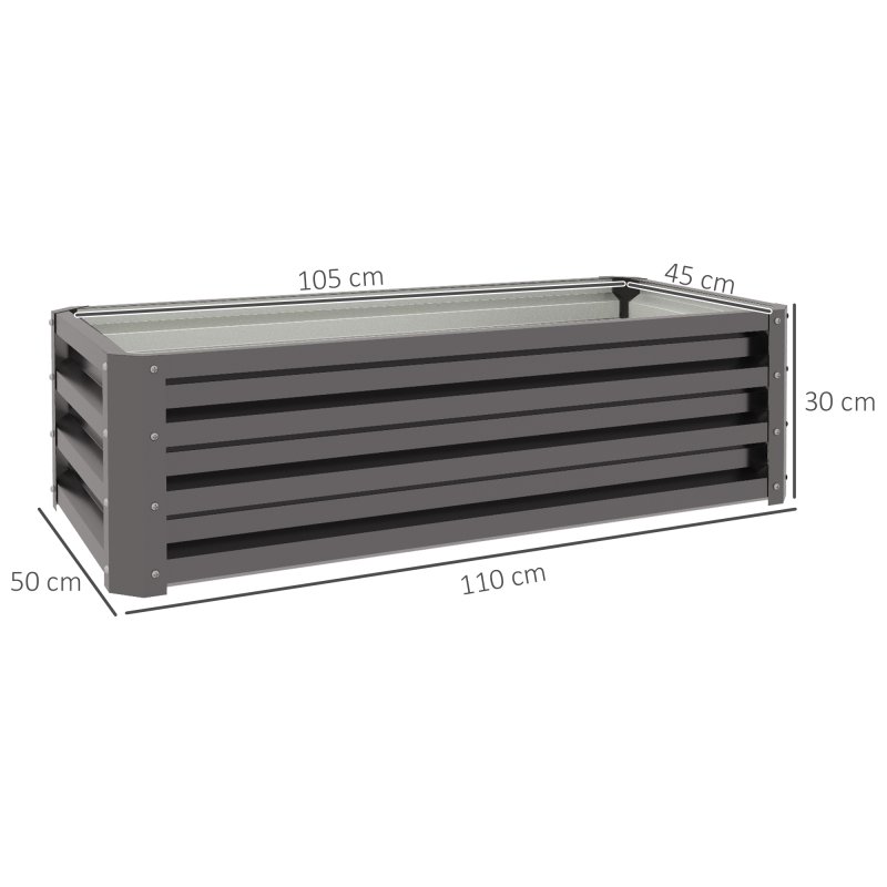 Outsunny Set of 2 Raised Garden Bed, Outdoor Planter Box with Galvanised Steel Frame for Growing Vegetables, Flowers and Herbs, 110 x 50 x 30cm, Dark Grey