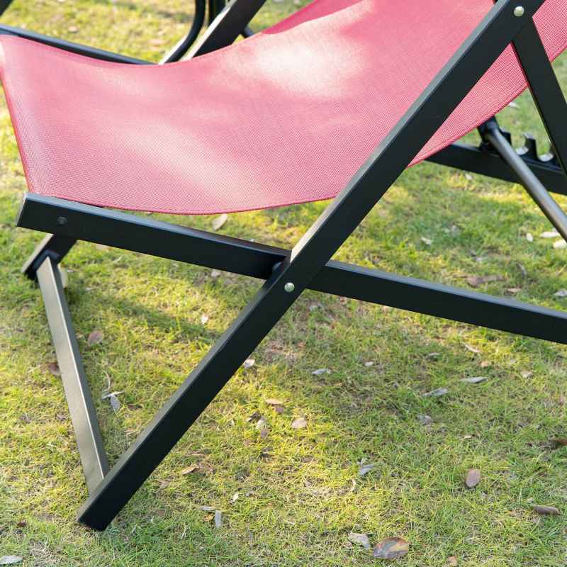 Outsunny Set of 2 Folding Garden Beach Aluminium Frame Deck Chairs Deckchairs Seaside Folding Garden Patio Lounger, Red