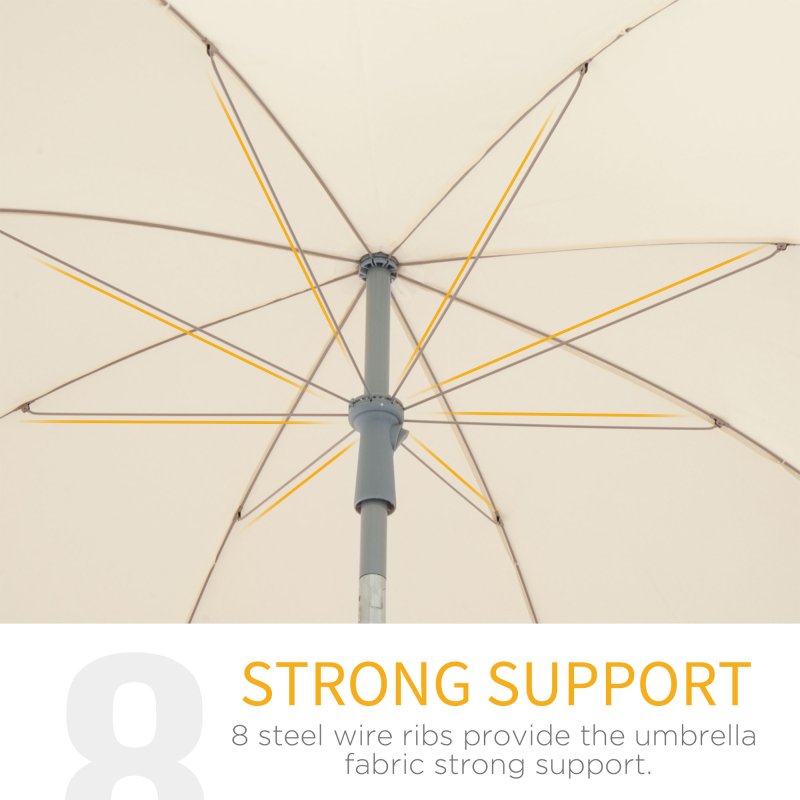 Outsunny 2.2m Beach Umbrella, Portable Parasol with Tilting Function, Outdoor Sunshade Shelter with 8 Ribs for Garden, Pool and Patio, Cream White