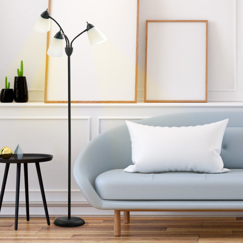 HOMCOM Arc Tree Floor Lamp with 3 Adjustable Rotating Lights, for Bedroom Living Room, Industrial Standing Lamp with Steel Frame, 155cm, Black
