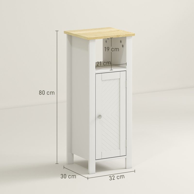 kleankin Slim Bathroom Storage Unit with Open Shelf, Bathroom Storage Cabinet with Adjustable Shelf, 32 x 30 x 80 cm, White