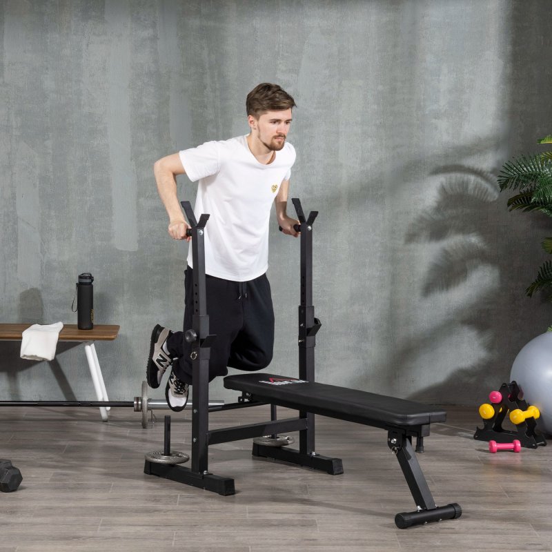 HOMCOM Adjustable Weight Bench, Foldable Bench Press with Barbell Rack, Dip Station, for Home Gym, Strength Training, Multi-Use Workout Bench, Black