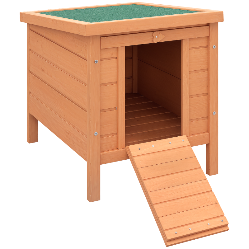 PawHut Wooden Rabbit Hutch Outdoor, Guinea Pig Hutch, Rabbit Hideaway, Cat House, Bunny Cage Small Animal House 51 x 42 x 43 cm, Natural